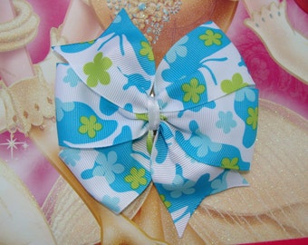 4 inch hair bow Flower and Butterfly hair bow Large Pinwheel Hair Bow blue white green hair bow