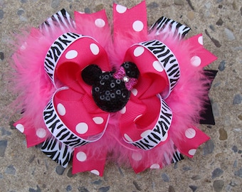 Disney Hair Bow Boutique hair bow Minnie Mouse Hair Bow hair clip Feather Hair Bow