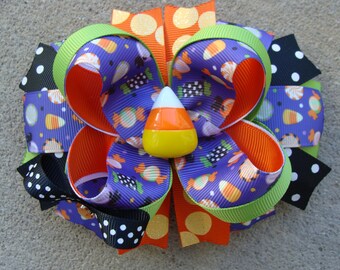 Candy corn Hair Bow Halloween Hair Bow Halloween boutique hairbow large hair bow Stacked Boutique Hair Orange hair bow holiday hair bow