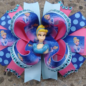 Cinderella Hair Bow Princess hair bow pink and blue hair bow Large hair bow boutique hair bow rhinestone hair bow handmade hair bow