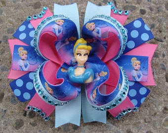 Cinderella Hair Bow Princess hair bow pink and blue hair bow Large hair bow boutique hair bow rhinestone hair bow handmade hair bow