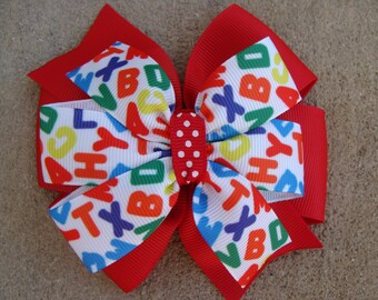 School Hair Bow double layered hair bow Go back to School Hair Bow multicolor hair bow ABC hair bow school hair clip large hair bow hairbow