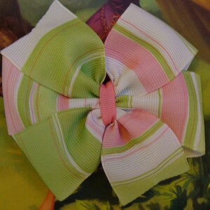 Stripes hair bow pink and green hair bow Polka Dots Large Easter Pinwheel Hair Bow