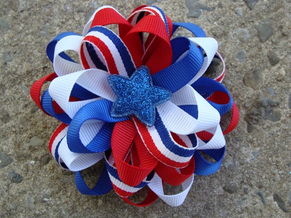 4th of July hair bow loopy Round hair bows Layered Stacked Hair Bows Pigtails hair bows patriotic hair bows