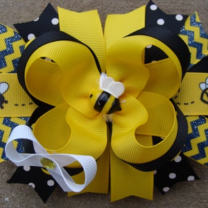 Bumble Bee Hair Bow Large Hair Bow boutique Hair Bow yellow and black hair bow