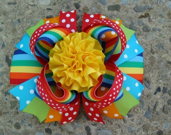 Large Boutique Rainbow Hair Bow Loopy Flower Hair Bow Stacked hair bow