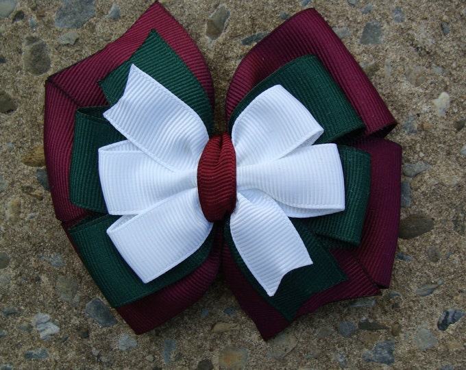 School Uniform Hair Bow Maroon and Hunter Green Hair Bow School Hair