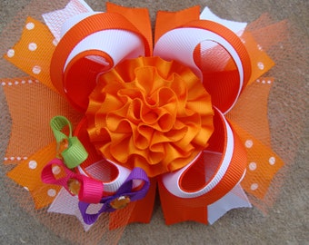 Orange Hair Bow 5 inch Hair Bow Twisted Boutique Bow Big Hairbow Baby Girl Toddler Hairbows Tangerine hairbow Bright Orange Bow for Girls