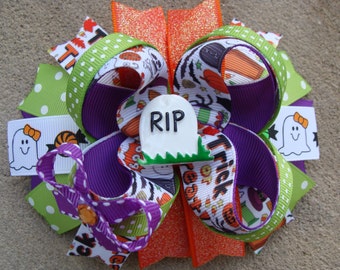 Halloween hair bow Rip Hair Bow Halloween hair bow large hair bow Stacked Boutique Hair Orange hair bow holiday hair bow Ghost hair bow