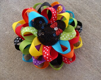 Disney Hair Bow Mickey Mouse Hair Bow Minnie Mouse Hair Bow Loopy Flower Hair Bow rainbow hairbow