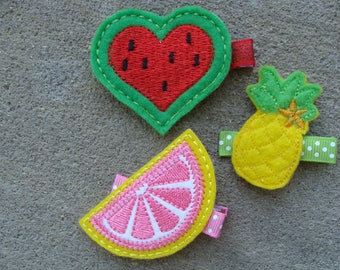 3 Felt Watermelon hair clip Felt pineapple Hair Clip Felt greipfruit hair clip Summer hair clips set everyday hair clip fruit hair clips