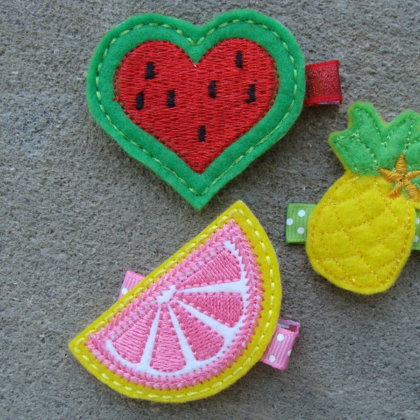 3 Felt Watermelon hair clip Felt pineapple Hair Clip Felt greipfruit hair clip Summer hair clips set everyday hair clip fruit hair clips