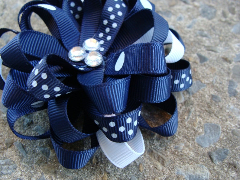 Custom listing for 4 hair bows School hair bow School uniform Loopy Flower Hair Bow School hair bow Navy and White Hair Bow image 2