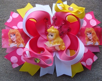 Princess Aurora hair bow boutique hair bow Princess Hair Bow Large Hair bow Boutique hair bow disney hair bow purple and red hair bow