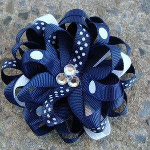 Custom listing for 4 hair bows School hair bow School uniform Loopy Flower Hair Bow School hair bow Navy and White Hair Bow image 1