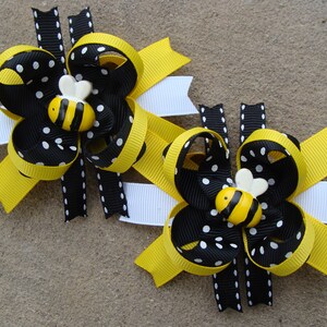 Bumble Bee Hair Bow Mini boutique Hair Bow TWO hair bows Black and yellow bee