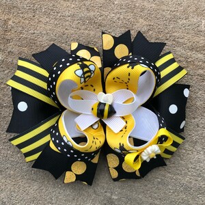 Bumble Bee Hair Bow yellow and black Hair Bow Black Yellow and White Hair Bow Large Hair Bow boutique Hair Bow