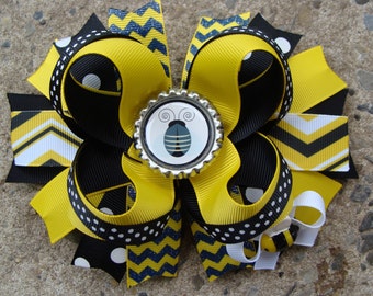 Bumble Bee Hair Bow Chevron Hair Bow Black Yellow and White Hair Bow Large Hair Bow boutique Hair Bow