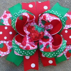 Strawberry Hair Bow Large Boutique Hair Bow Pink and red hair bow Polka Dots hair bow large hair bow strawberry bow