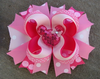 Pink Minnie Mouse Hair Bow-Large Hair bow - Pink bow boutique hair bow Minnie Mouse Hair Bow