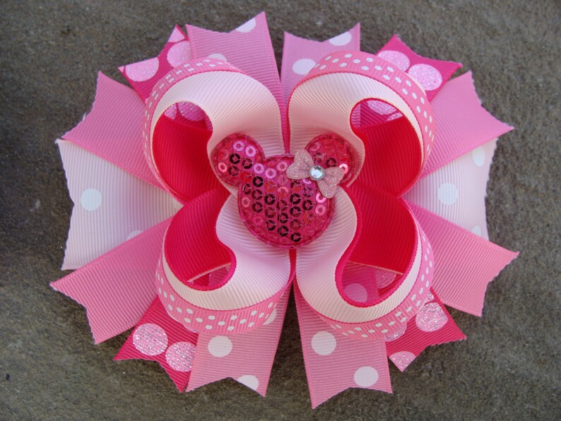 Pink Minnie Mouse Hair Bow-Large Hair bow Pink bow boutique hair bow Minnie Mouse Hair Bow image 1