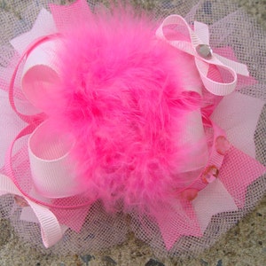 Pink Hair Bow Princess Hair Bow Boutique Hair Bow Marabou Hair Bow