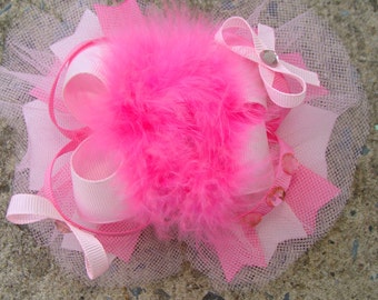 Pink Hair Bow Princess Hair Bow Boutique Hair Bow Marabou Hair Bow