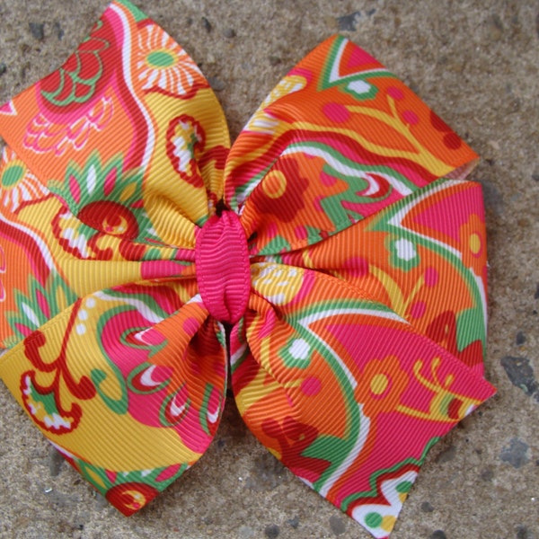Hair Bow for Summer Dress in orange yellow and pink Large Pinwheel Hair Bow multi colors hair bow fancy hair bow
