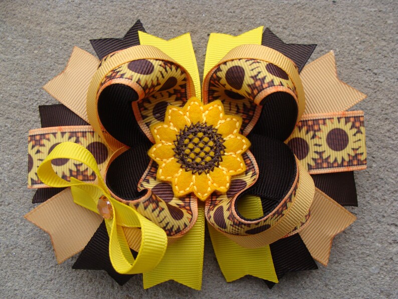 Sunflower hair bow sunflower hair clip Large Boutique Hair Bow Etsy