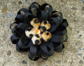 Black Hair Bow Loopy Flower Hair Bow