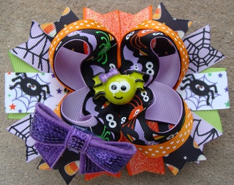 Spider Hair Bow Halloween Hair Bow Halloween Bow Halloween Headband Purple Halloween Bow Spider Bow Halloween hair Clip Halloween Spider bow