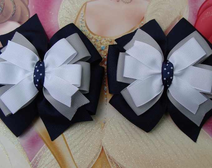 2 School Uniform Hair Bow Navy Hair Bows Navy White and Grey Etsy