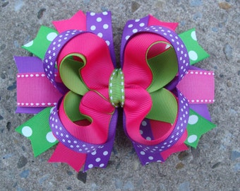 Large Flower Boutique Hair Bow to match a dress pink and green hair bow purple hair bow