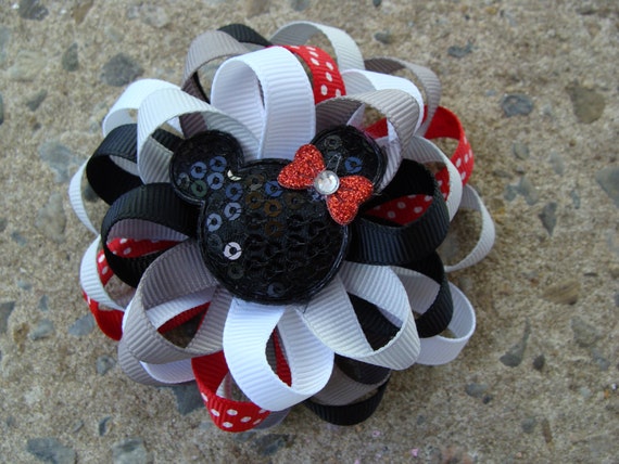 Disney Hair Bows Mickey Mouse Hair Bow Minnie Mouse Hair Bow Loopy Flower Hair Bow white hairbow
