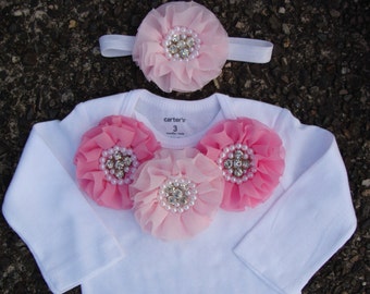 Baby outfit Baby take home outfit READY to SHIP baby girl outfit baby clothing handmade baby outfit newborn gown Pink flowers outfit