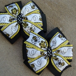 Bumble Bee Hair Bow set 4 inch hair bows large pinwheel hair bows TWO hair bows Black and yellow bee hair bow set bumblebee hair bows
