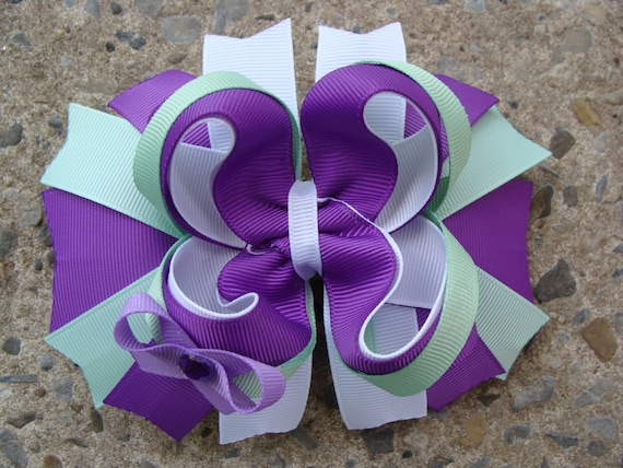Purple And Aqua Hair Bow Boutique Hair Bow Large Boutique Hair Etsy