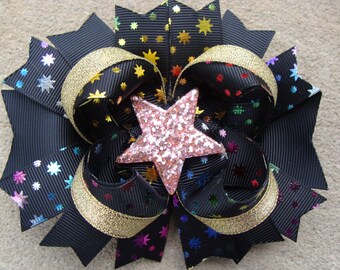 Large Hair Bow Star Hair Bow Large Boutique Bow Sparkl hair bow pink star hair bow black and pink hair bow black boutique hairbow