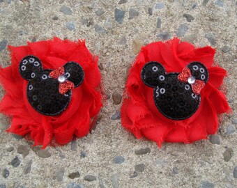2 Shabby Flower Minnie Mouse hair clips Birthday Favor hair clips Minnie Mouse Hair Clip You pick any TWO
