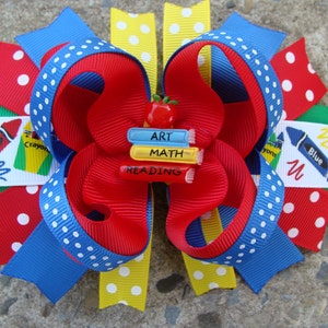 School Hair Bow Red hair bow large hair bow Go back to School Stacked Boutique Hair Bow Red hair bow