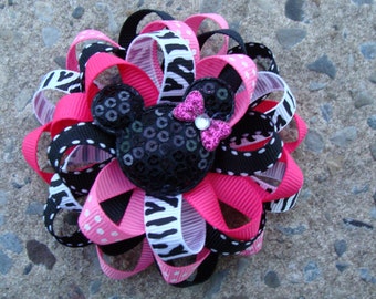 Hair Bow Mouse Hair Bow pink and black Hair Bow Loopy Flower Hair Bow Zebra Hair Bow round hair bow