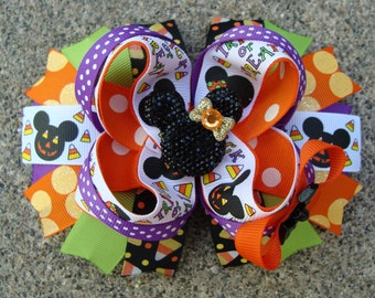Halloween Hair Bow Minnie Mouse Halloween Hair Bow Trick or treat hair bow Large Boutique Hair Bow Pink and Black