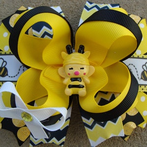 Bumble Bee Hair Bow Large Hair Bow Boutique Hair Bow black and yellow hair bow bee hair bow