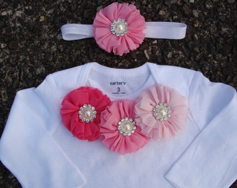 Baby onsies Baby outfit take home outfit baby girl outfit baby clothing handmade baby outfit newborn gown shades of Pink flowers outfit