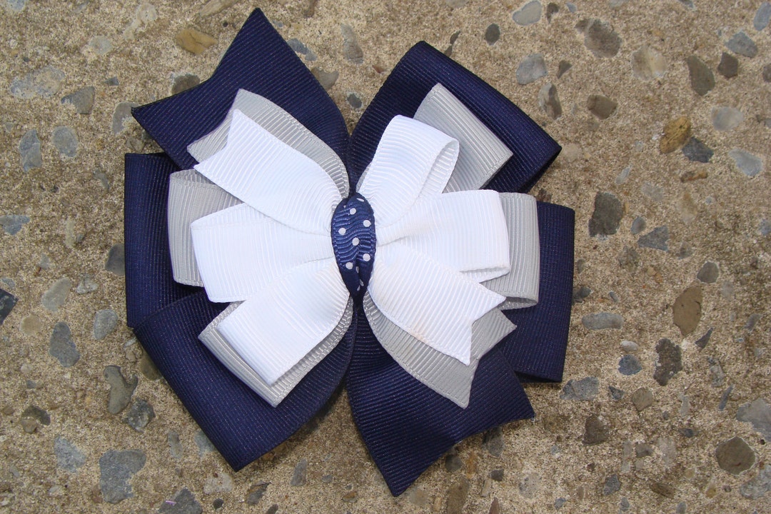School Uniform Hair Bows Navy Hair Bows Navy White and Grey Hair Bows