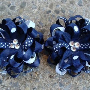 Custom listing for 4 hair bows School hair bow School uniform Loopy Flower Hair Bow School hair bow Navy and White Hair Bow image 3