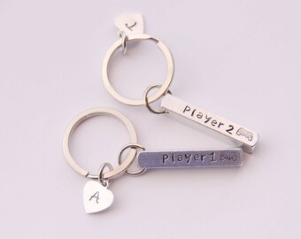 Player 1 Player 2 Couple Keychain, Personalized Initial, Couple Keychain Gift Set, Gamer Couple Gift Set, Gamer Gift, Game Controller Gift