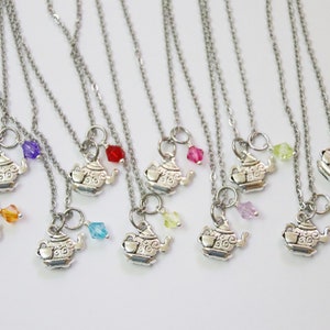 Tea Party Favor Mixed Colors Necklaces Time For Tea Kettle Teapot Charm Girls Necklace, Girls Tea Party