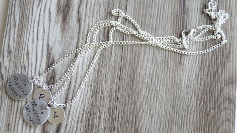Friendship Gift Personalized Gifts Hand Stamped Necklace Initial Distance Friendship Necklace Gift Set No Matter Where Necklace Set