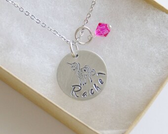 Unicorn Necklace Girl Gift Necklace,  Personalized Name Necklace, Birthstone Charm, Customized Necklace, Unicorn Gift, Personalized Unicorn